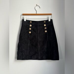 INTERMIX grey Suede A-Line Mini Skirt with Gold Buttons